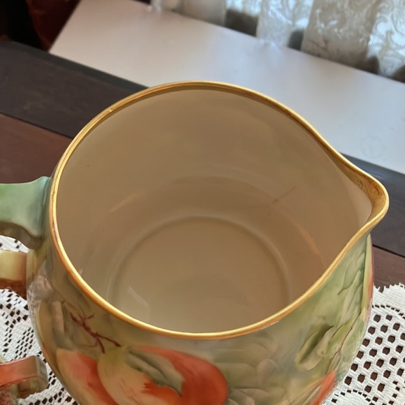 American Belleek Lemonade Beverage LG Pitcher & 4 Matched Mugs Apples Pattern - Picture 3 of 12